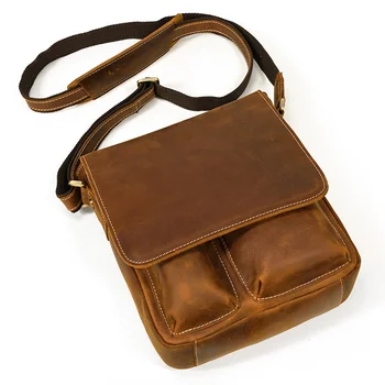 Реколта ежедневни кожена чанта на едно рамо, сгъваем, чанта през рамо от кожата Crazy Horse, чанта през рамо от телешка кожа - Изображение 2  