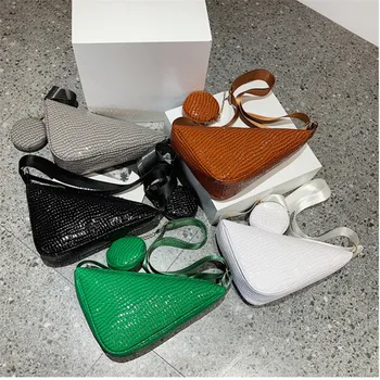 Годишният триъгълен дизайн, чанти през рамо с крокодиловым модел, Дамска кожена чанта през рамо, дамски чанти, модерна чанта на широкото рамо, чанта - Изображение 1  
