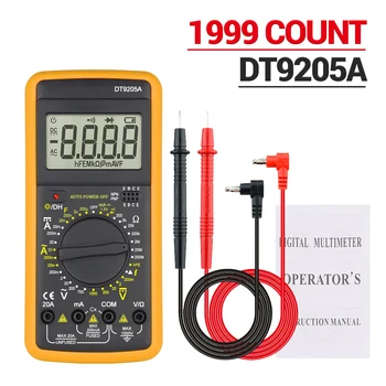 DT9205A Цифров Мултицет 1000V 10A Измерване на Ток, Напрежение hFE Ω Капацитет на Непрекъснат Диод DMM Тестер Инструменти Електрозахранване - Изображение 1  