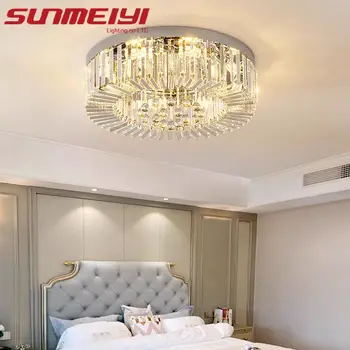Модерен кристална тавана лампа с кръгла led подсветка, луксозен и романтичен хромирана лампа, осветителни тела за домашно осветление, хол, трапезария - Изображение 2  