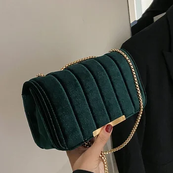 Модни кадифе малки квадратни чанта през рамо за жени, пролетно нова чанта-софтуера на веригата, прости ежедневни чанти, подаръци - Изображение 1  