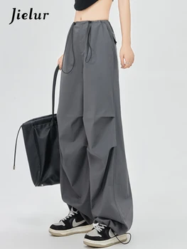Реколта дамски панталони-карго Jielur с ниска талия, сексуална ежедневни панталони на експозиции в американски стил, обикновена прости дамски панталони - Изображение 1  