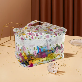 Бистра косметичка с шарките на морска звезда, косметичка за грим, Водоустойчива чанта за тоалетни принадлежности, прозрачен калъф от PVC, плажна чанта-органайзер - Изображение 2  