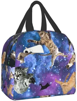 Чанта за обяд Забавно Galaxy Космически Котка Изолиран Обяд-бокс Хладилни Охладител Термална Водоустойчива чанта за обяд за жени, Мъжки чанти и калъфи за Bento - Изображение 1  