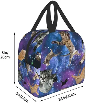 Чанта за обяд Забавно Galaxy Космически Котка Изолиран Обяд-бокс Хладилни Охладител Термална Водоустойчива чанта за обяд за жени, Мъжки чанти и калъфи за Bento - Изображение 2  