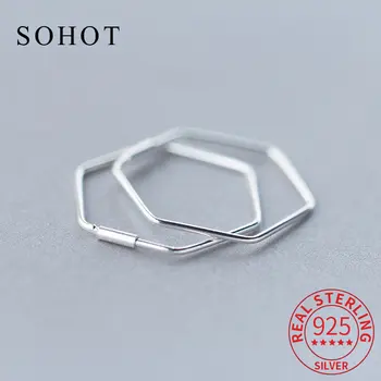100% 925 сребро Хипербола Минималистичен геометричен полигон Обеци-халки за Аксесоари за жени, Бижута Подарък - Изображение 1  