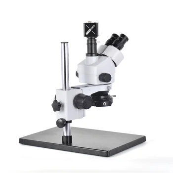 Промишлен микроскоп с 7-45-кратно тринокулярным стереомикроскопом + индустриална камера за микроскоп VGA 1080P + 144 led с голяма метална стойка - Изображение 1  