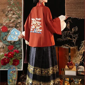 Оригинално женствена рокля Hanfu с яка-ботуш и къси ръкави Mendling Есен-зима, пола с лошадиным лице, костюм Hanfu Dress от Минг Made - Изображение 2  