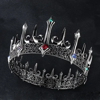 Барок Ретро Crystal Дамски кралица Големи Черни Диадеми Crown Royal Крал За мъже през Цялата Готически костюм и Аксесоари За коса - Изображение 1  