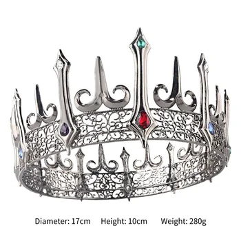 Барок Ретро Crystal Дамски кралица Големи Черни Диадеми Crown Royal Крал За мъже през Цялата Готически костюм и Аксесоари За коса - Изображение 2  