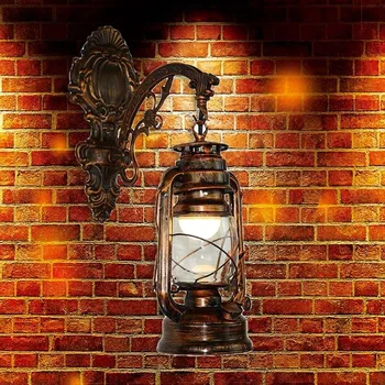 Ретро led монтиран на стената лампа Barn Фенер, ретро стенен лампа на въглища масло в европейския античен стил - Изображение 2  