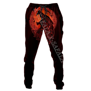Символ на Один, татуировка на Викингите, на черепа, на фона на кръв, 3D, пълна с принт, Мъжки панталони, Дишаща градинска дрехи, Есенни спортни панталони-1 - Изображение 1  