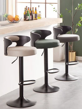 Кожен бар стол за дневна Модерна минималистичная кухненски мебели С висока облегалка стол Бар за европейския кръчма Въртящи подвижен бар стол - Изображение 2  