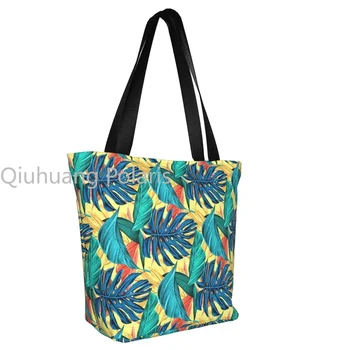Чанта за пазаруване с тропически листа, лимон жълта чанта през рамо, училищна чанта от полиестер, чанти с ретро-принтом - Изображение 2  