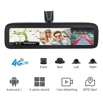 12-инчов Автомобилно Огледало за Обратно виждане 4 Камери, DVR Камера Android 8.1 GPS Навигация RAM 2G ROM 32GB Dash Cam видео Рекордер Google Map - Изображение 1  