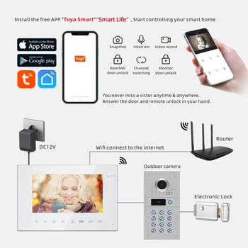 Jeatone 7-инчов Безжичен WIFI Интелигентен видео домофон на Hristo Smart с Поддръжка на Крилото на Разговора 1080P Дистанционно Отключване за Нощно Виждане за Откриване на Движение - Изображение 2  