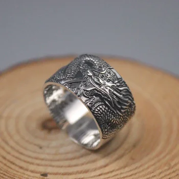 В момента пръстен от сребро 925 проба за мъже, властна пръстен с изображение на дракон, мъжки индивидуалност, винтажное сребърен отворено голям пръстен, 8-12 долара - Изображение 1  