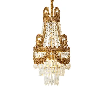 DINGFAN Стъкло в стил барок с кристали Висящи лампа Lamp Drop Small Luxury Royal Crown Нощни клъстер лампа за приемане на гости Настолни единични висящи осветителни тела - Изображение 1  