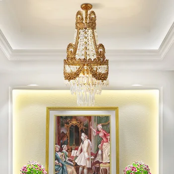 DINGFAN Стъкло в стил барок с кристали Висящи лампа Lamp Drop Small Luxury Royal Crown Нощни клъстер лампа за приемане на гости Настолни единични висящи осветителни тела - Изображение 2  