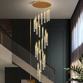 Луксозен кристален полилей за стълби, модерен led окачен лампа за дома, Кръгло вътрешно осветление, Лестничный лампа Cristal - Изображение 1  