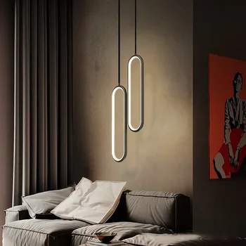 Модерен минималистичен led окачен лампа Полилей за спални ресторанта Хол Златни Черни висящи лампи Украса Led блясък - Изображение 1  