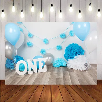 Фон за снимки на новородени, сини балони, детски фотосесии, аксесоари за украса на парти в чест на първия рожден ден, на фона на фотофона - Изображение 1  