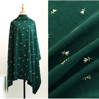 Тъмно зелена саржевая кърпа Златна нишка с бродерия във формата на рози за костюмной плат, панталони - Изображение 2  