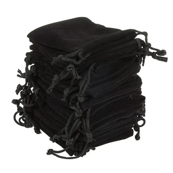 Меки кадифени торбички Завязки за бижута опаковъчна хартия Опаковка от 100 мешочков за вечерни и сватбени аксесоари Черен - Изображение 1  