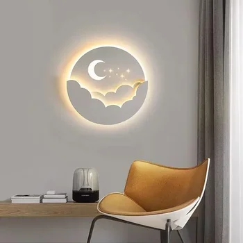 Led монтиран на стената лампа Cloud Moon Stars за спални, прикроватной нощни шкафчета, детска стая, креативно ТЕЛЕВИЗИЯ-фон, подвесного лампа за стълби и коридор - Изображение 1  