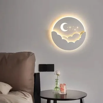 Led монтиран на стената лампа Cloud Moon Stars за спални, прикроватной нощни шкафчета, детска стая, креативно ТЕЛЕВИЗИЯ-фон, подвесного лампа за стълби и коридор - Изображение 2  
