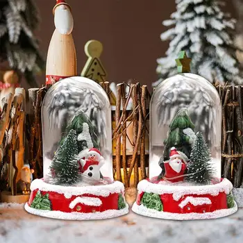Стъклен купол, мини елхи, изкуствен декоративен Коледен купол с подсветка, Уникален празничен led лампа за коледната декор - Изображение 1  