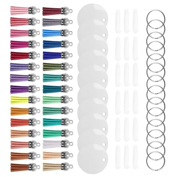 50 Комплекти сублимационных празни брелков за ключове, набор от декоративни стикери за ключодържатели от МДФ с 2-инчов заготовки за ключодържатели с теплопередачей - Изображение 1  