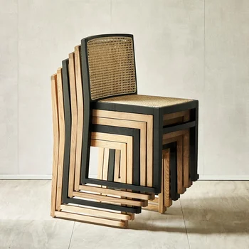 Трапезария стол от ратан, от масивно дърво, Скандинавски стол с лесен облегалка, Модерен B & B, Домашен козметичен стол за спални, Офис стол за ресторант - Изображение 1  