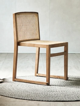 Трапезария стол от ратан, от масивно дърво, Скандинавски стол с лесен облегалка, Модерен B & B, Домашен козметичен стол за спални, Офис стол за ресторант - Изображение 2  