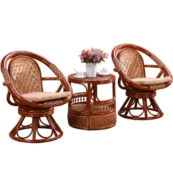 Ротанговый стол за тераси, състоящ се от три части, Комбиниран масичка и стол, Ротанговый Въртящи Мързелив бамбуков стол - Изображение 1  