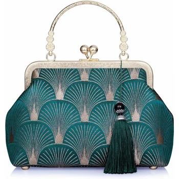 YeBon ретро верига наплечная чанта клатч китайски стил кран бродирани вечерни чанти на жените жакард  - Изображение 1  