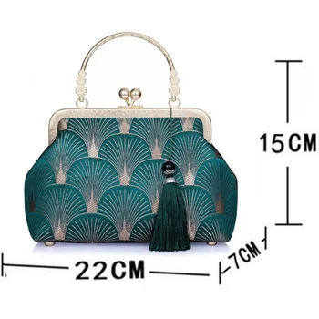 YeBon ретро верига наплечная чанта клатч китайски стил кран бродирани вечерни чанти на жените жакард  - Изображение 2  