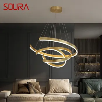 Модерен окачен лампа SOURA Nordic, креативни led пръстен осветителни тела, Златна луксозен полилей за домашен интериор на хола и спалнята. - Изображение 1  