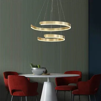 Модерен окачен лампа SOURA Nordic, креативни led пръстен осветителни тела, Златна луксозен полилей за домашен интериор на хола и спалнята. - Изображение 2  