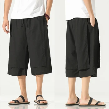 Мъжки костюм Тан в Ретро-в Китайски стил, Ежедневни панталони, Свободни Ленени Панталони за лятото, Мъжки прави Панталони-Капри, Градинска Облекло M-5XL - Изображение 2  