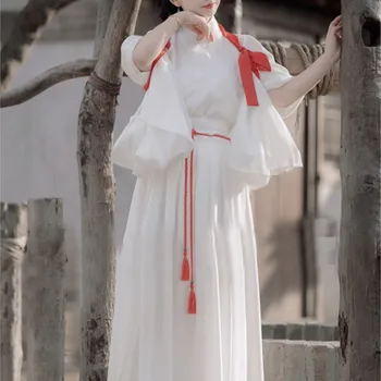 Оригинално женствена рокля Hanfu в стил Уей Джин Пролет Есен С широк ръкав И струящейся страхотна пола Бял китайски Древния костюм Hanfu - Изображение 1  