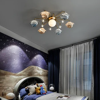 Лампа за детска стая, креативна и малко луксозен полилей за спалня с мрежесто топка Red Star - Изображение 2  