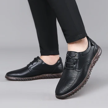 Класически мъжки Модел Обувки с дантела, Мъжки Черни Обувки От Естествена Кожа, Градинска Модерен Мъжки Официалната Обувки-Оксфорд за мъже - Изображение 2  
