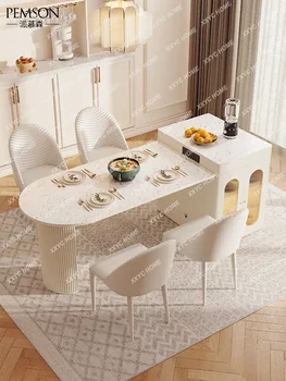 Разтегателен, маса за хранене с каменна печка и стол Вграден Многофункционален Кухненски остров полукръгла форма на мебелите за дневна - Изображение 1  